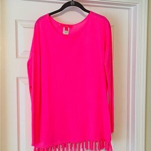 Lilly Pulitzer Ramona Bright Pink Fringe Sweater